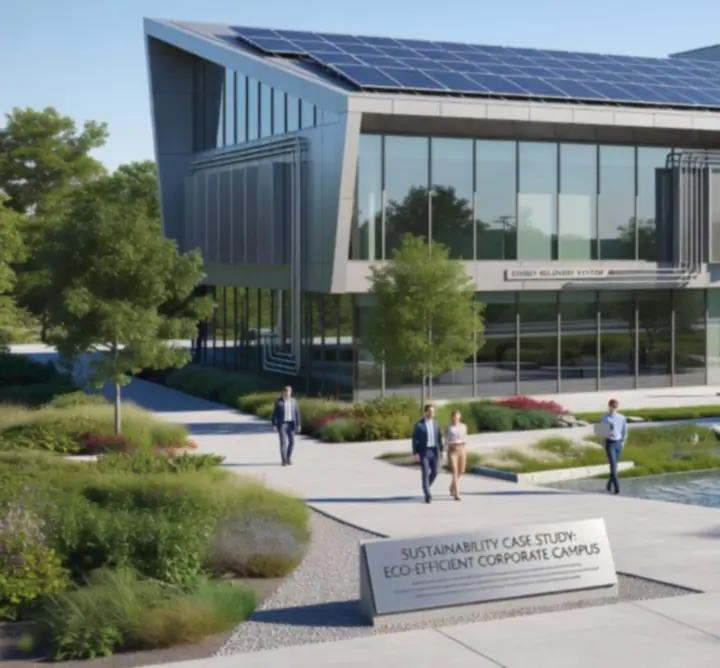 Modern sustainable commercial building with energy-efficient facade